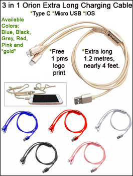 3 in 1 Orion Extra Long Charging Cable - Dual Ports